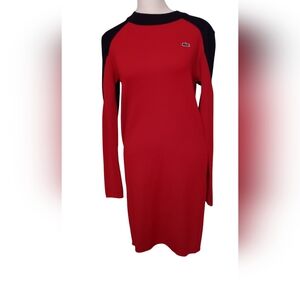Lacoste Women's Red and Dark Navy Sweater Dress -- Made in France.